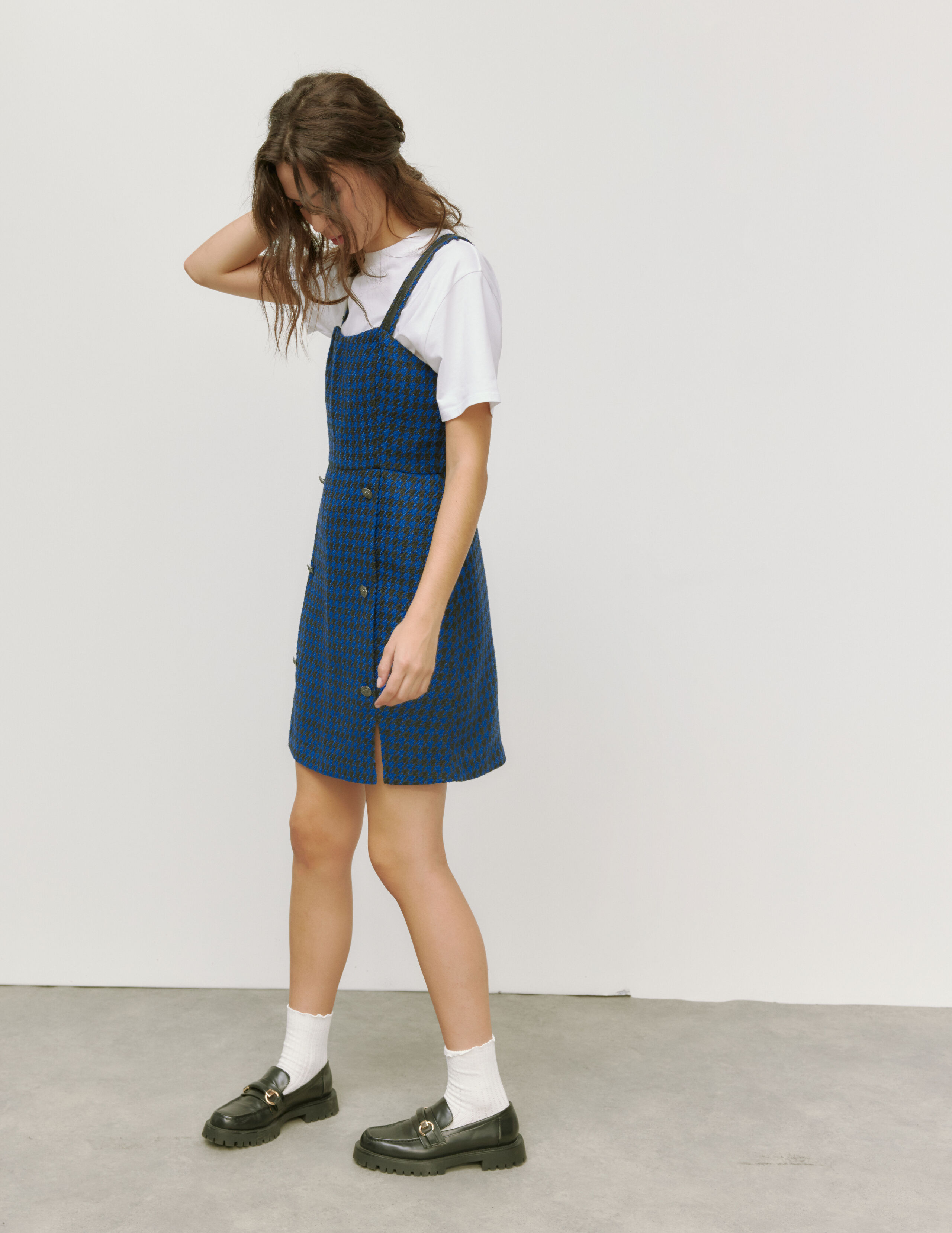 Robe chasuble courte en tweed Bleu fonc BZB