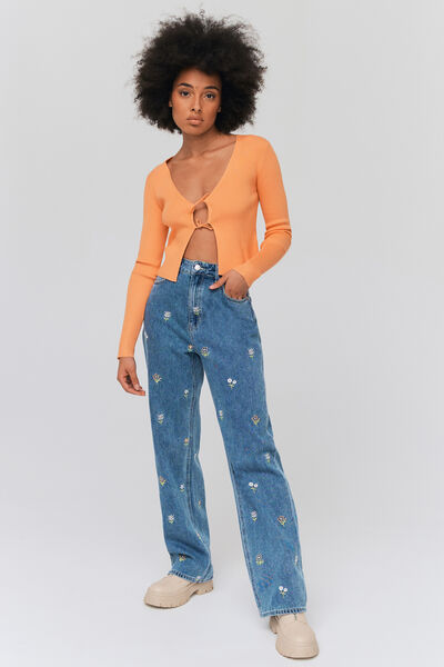 Jean straight à broderies
