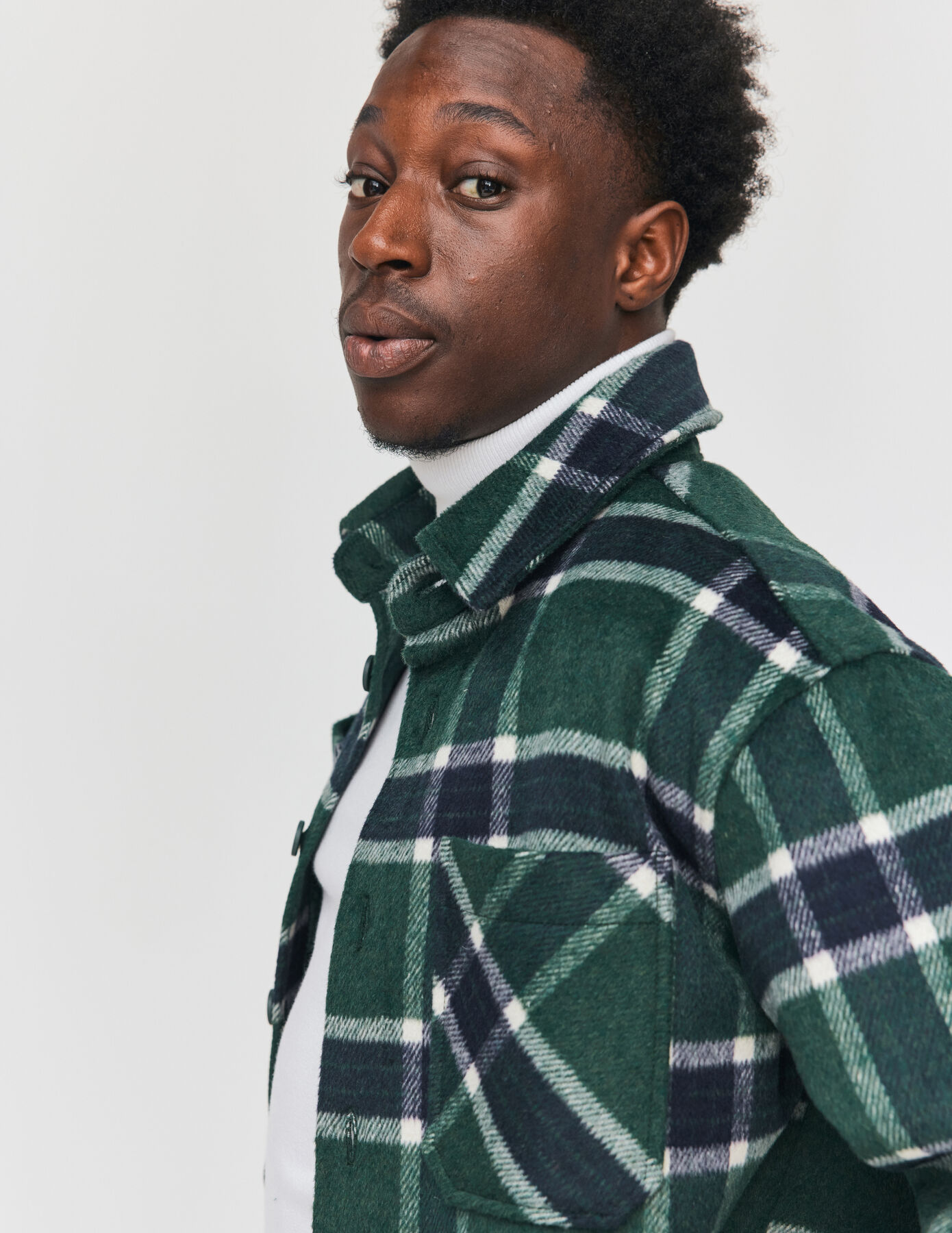 Veste surchemise à carreaux en laine