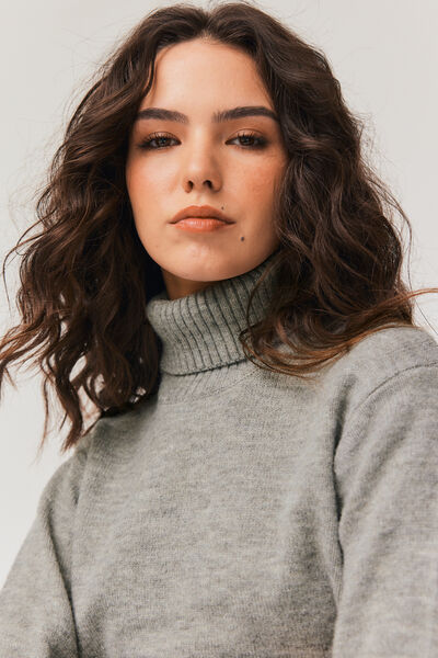 Pull col roulé uni
