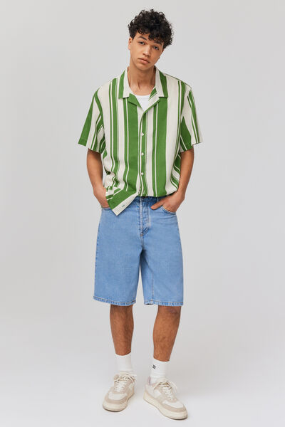 Chemise rayée manches courtes lin viscose