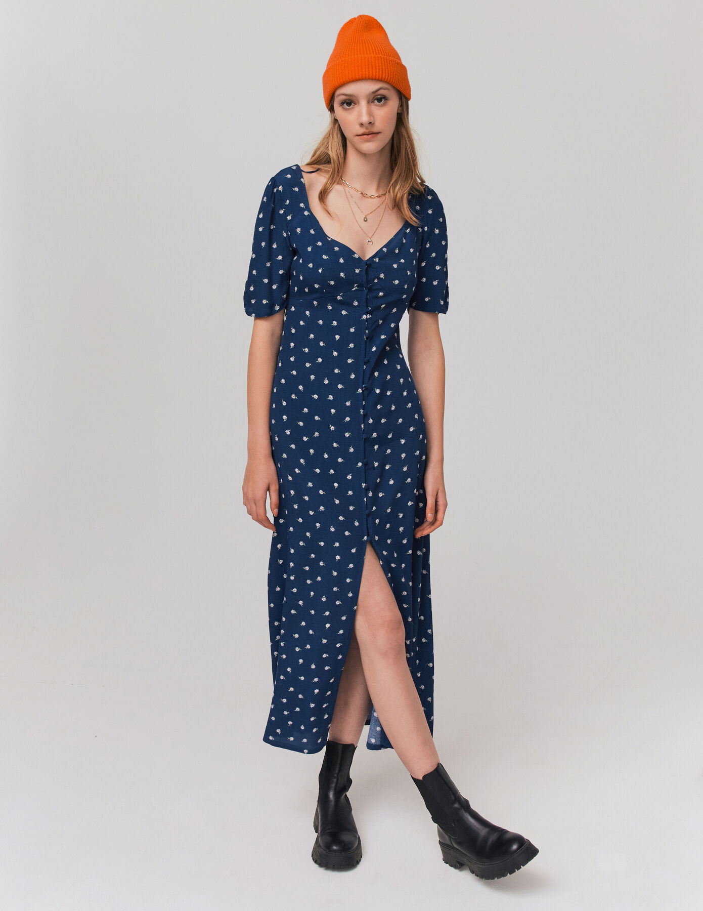 Robe longue boutonnée imprimée