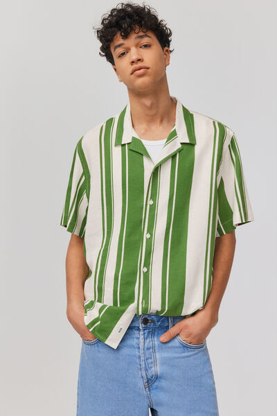 Chemise rayée manches courtes lin viscose