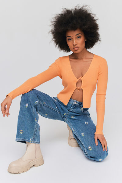 Jean straight à broderies
