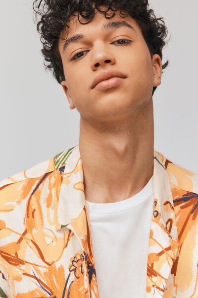 Chemise imprimée manches courtes lin