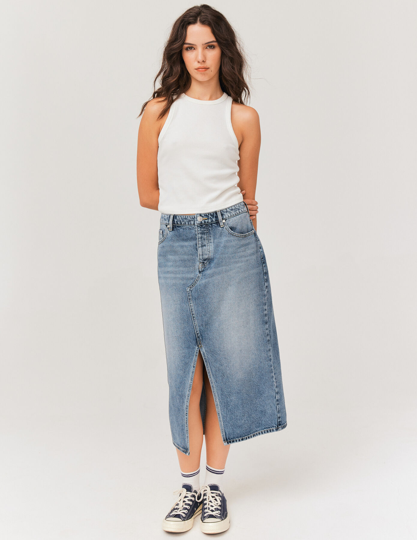 Jupe midi en jean Bleu moyen | BZB