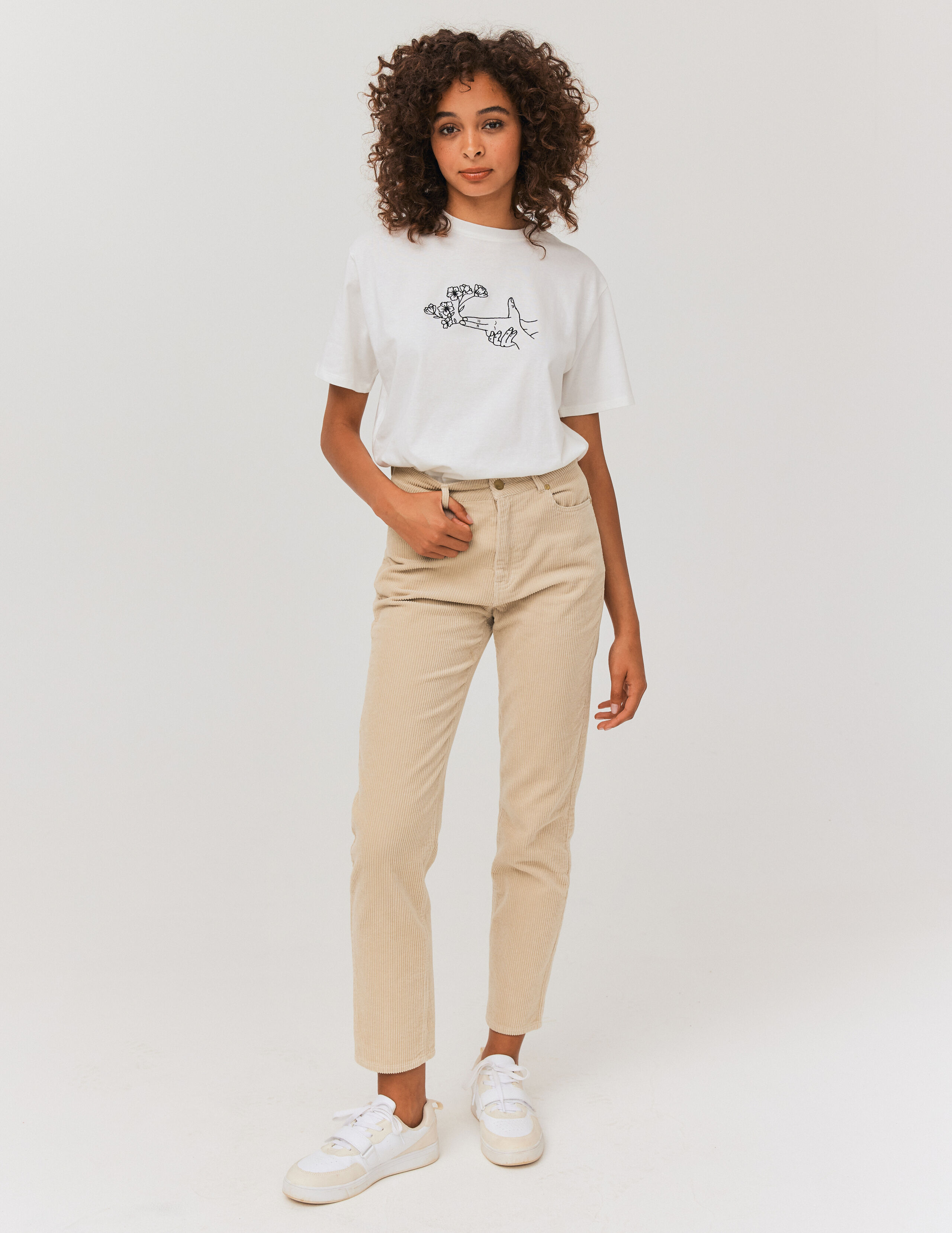 Pantalon velours cotelé femme beige sales