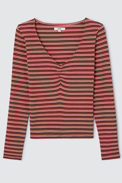 T-shirt fronces poitrine rayé