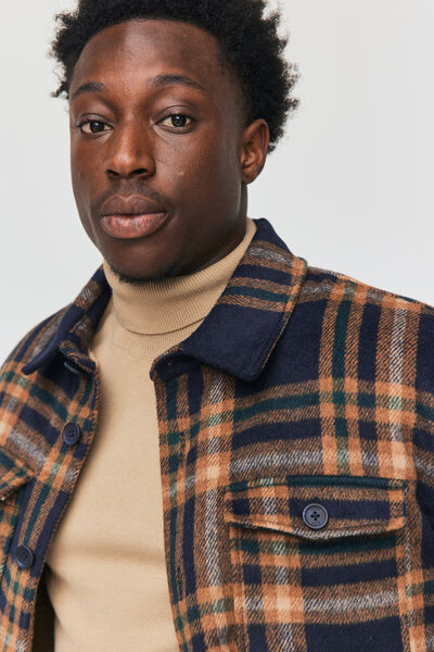 Veste surchemise à carreaux en laine sherpa