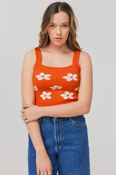 Débardeur jacquard fleurs