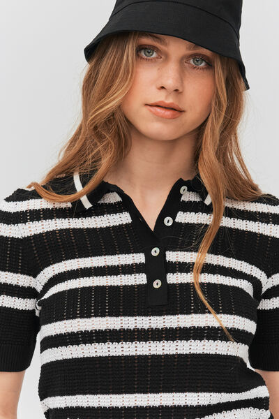 Polo ajouré rayé