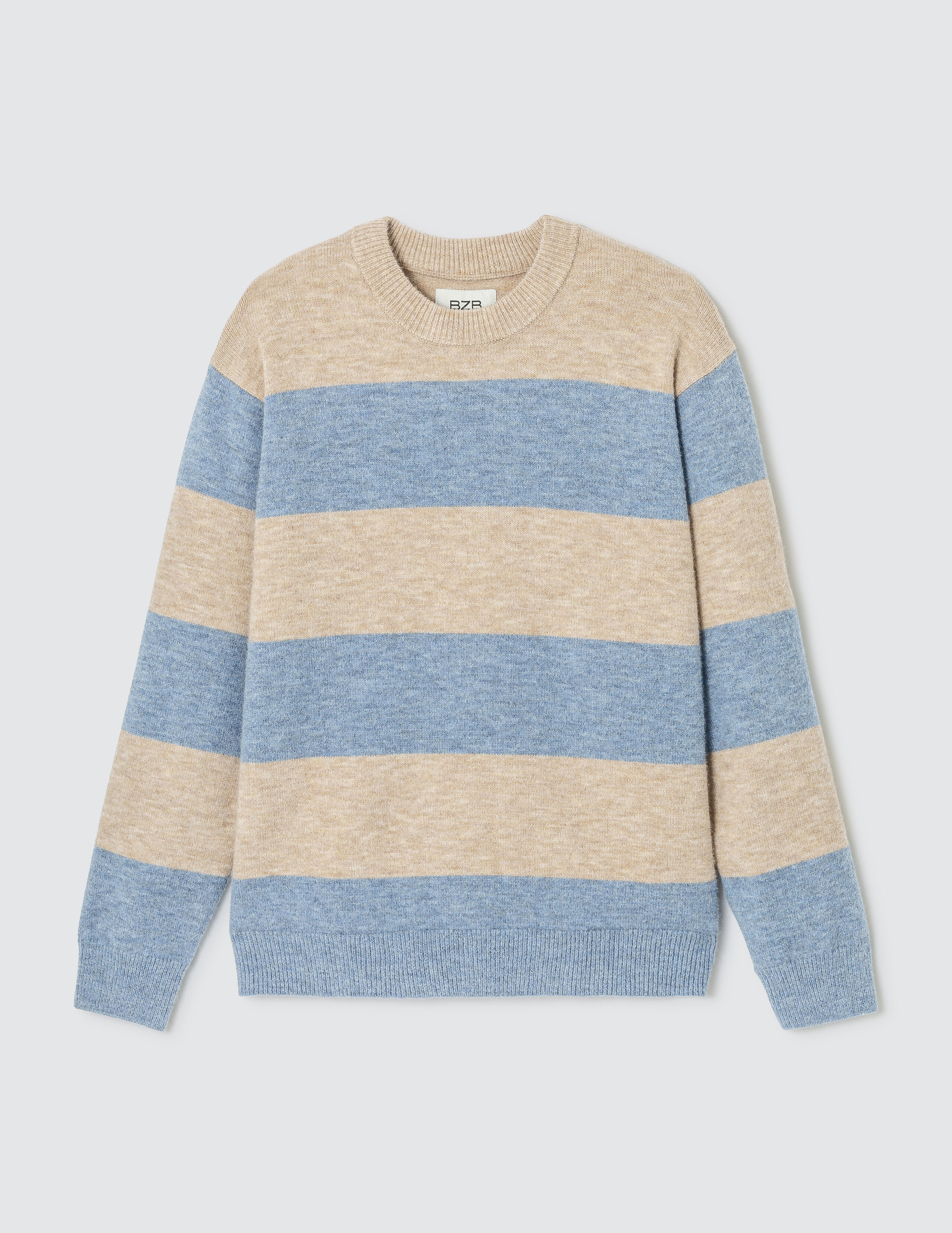 Pull col rond maxi rayures Bleu clair BZB