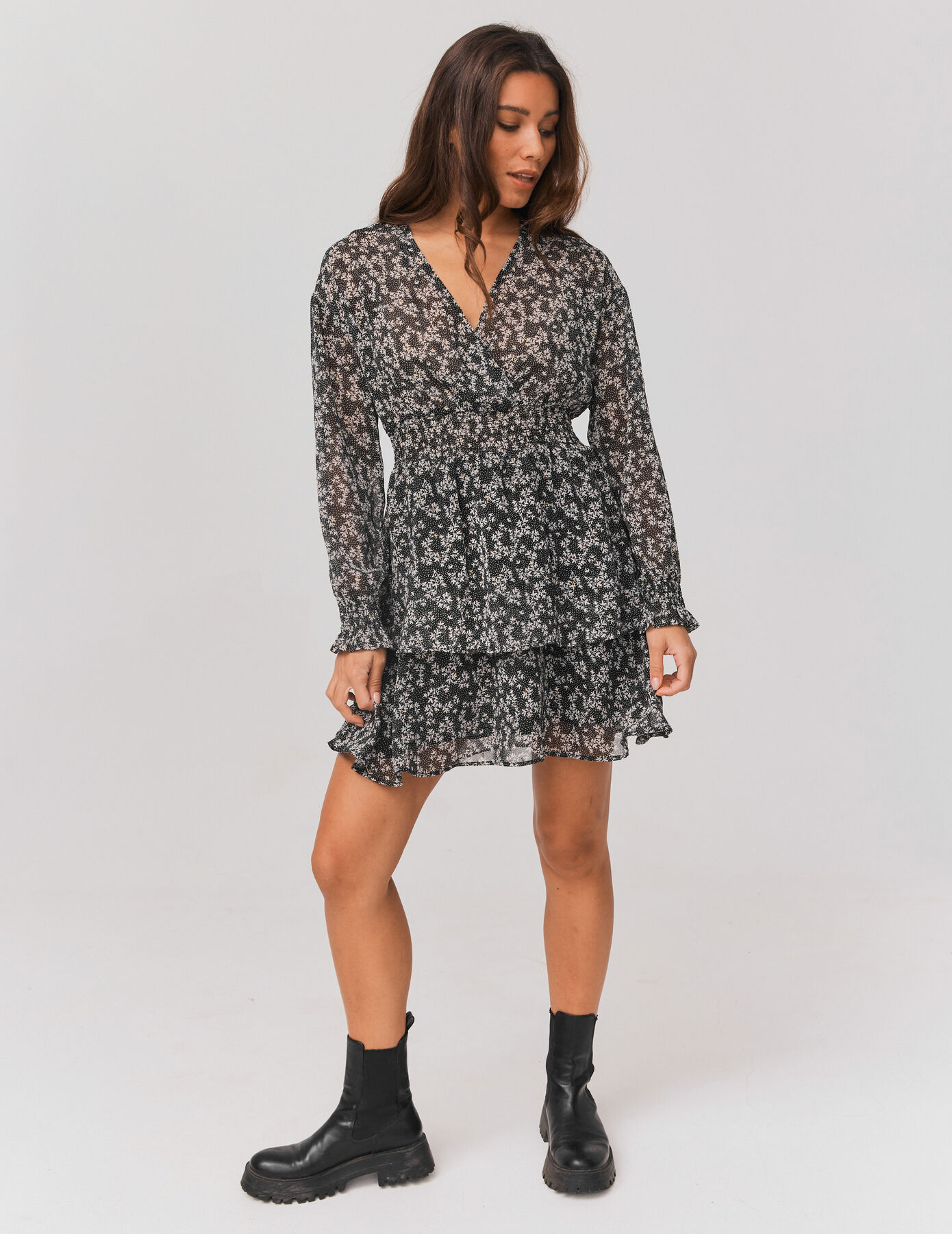 Robe courte imprimée Noir | BZB