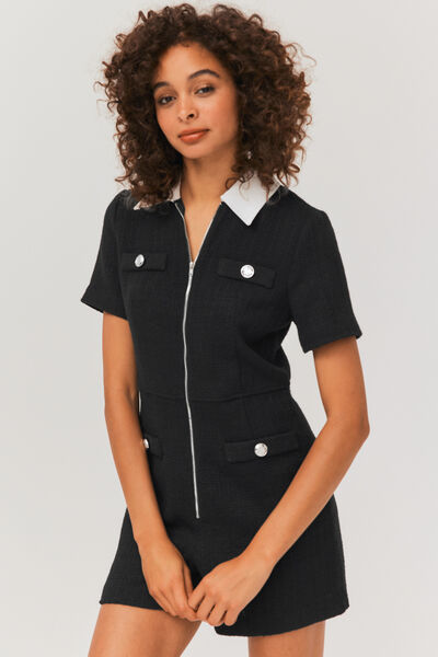 Combishort en tweed col chemise