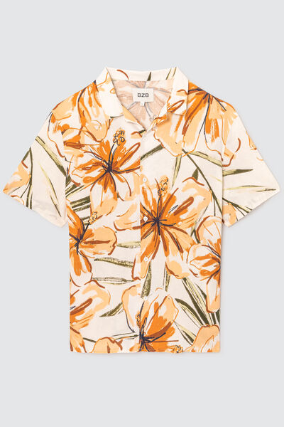 Chemise imprimée manches courtes lin