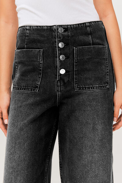 Jean wide leg cropped boutonné