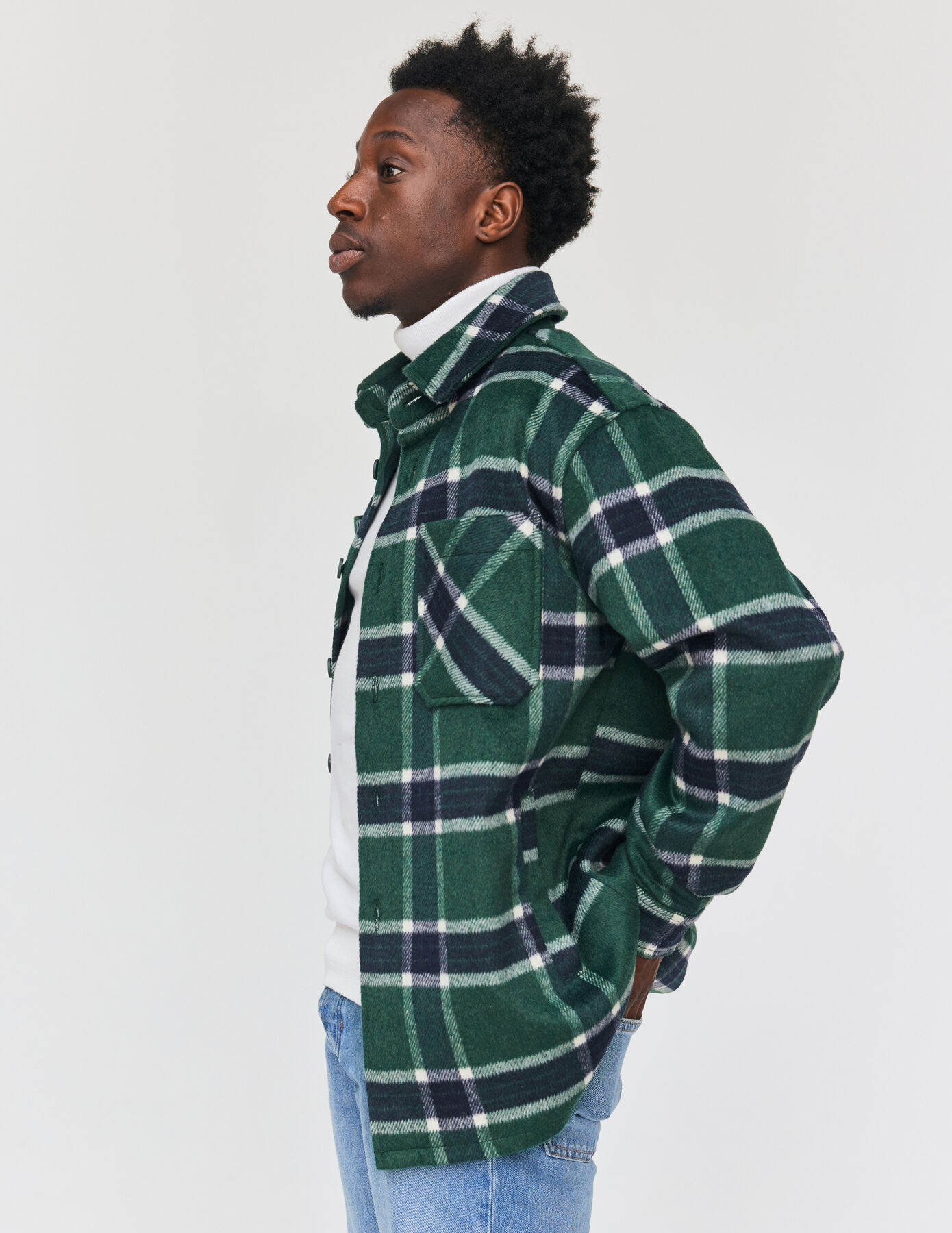 Veste surchemise à carreaux en laine