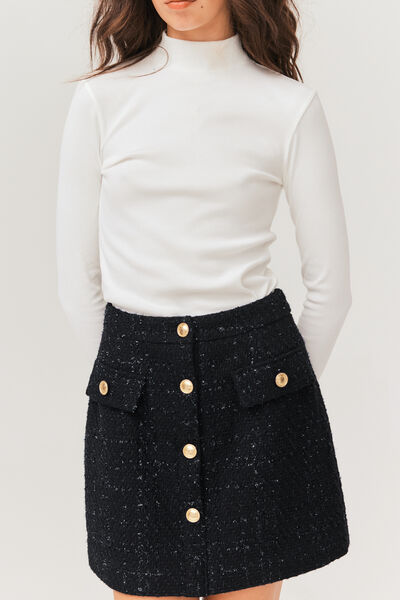 Jupe courte en tweed boutons dorés