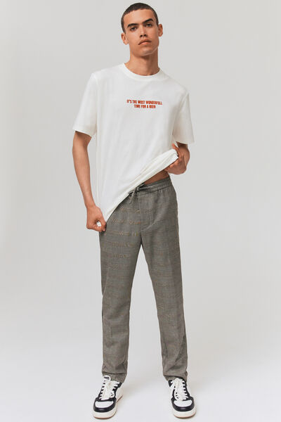 Pantalon urbain à carreaux taille élastiquée