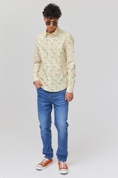 Chemise imprimée fleurs coupe droite