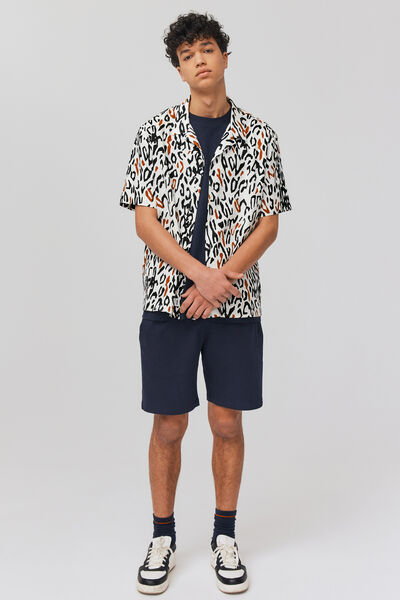 Chemise imprimée manches courtes lin