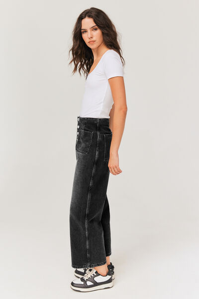 Jean wide leg cropped boutonné