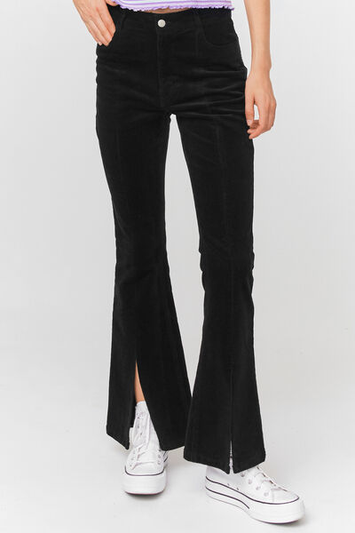 Pantalon flare en velours à fentes