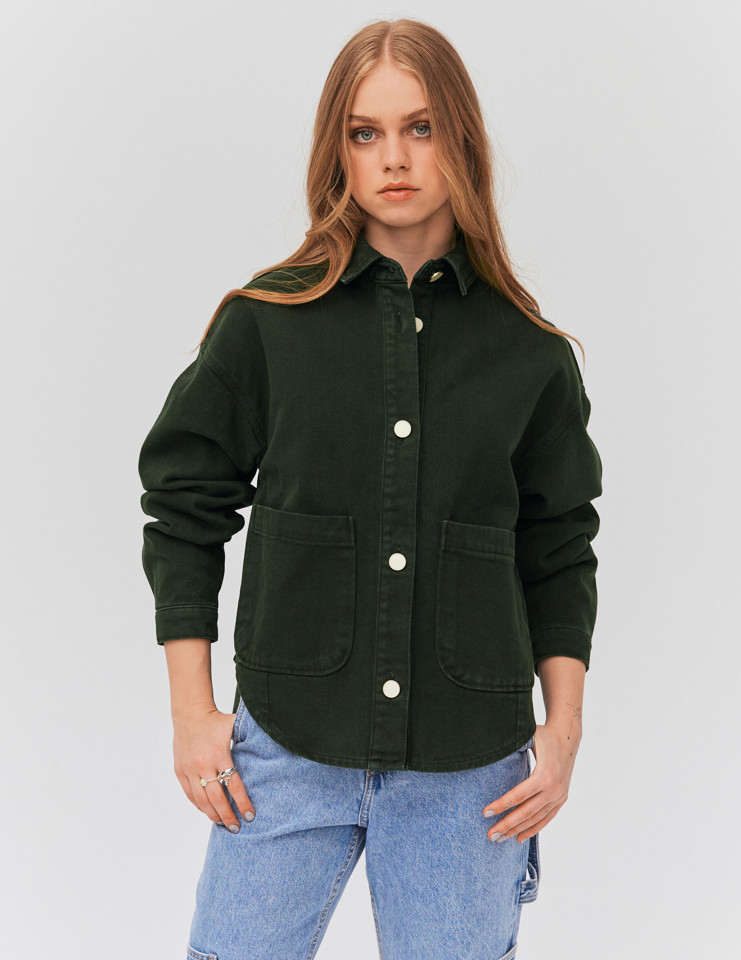 Veste en jean boutons dor s Vert kaki BZB