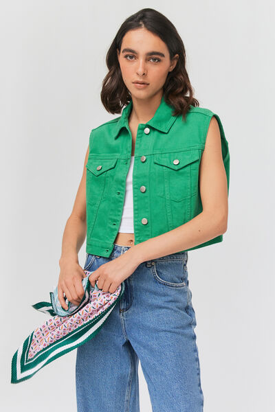 Veste denim couleur sans manches