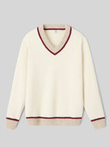 Pull col V contrasté