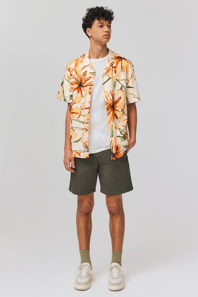 Chemise imprimée manches courtes lin