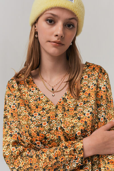 Blouse satin à imprimé fleuri
