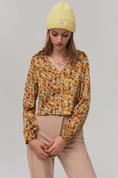 Blouse satin à imprimé fleuri