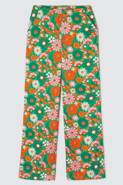 Pantalon fluide large en satin imprimé