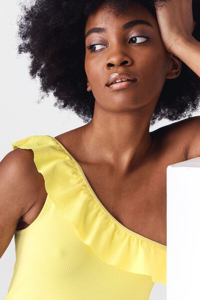 Maillot de bain 1 pièce asymétrique à volant uni