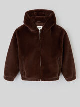 Blouson matière duveteuse col capuche