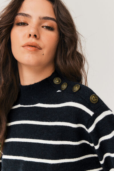 Pull rayé boutons épaule