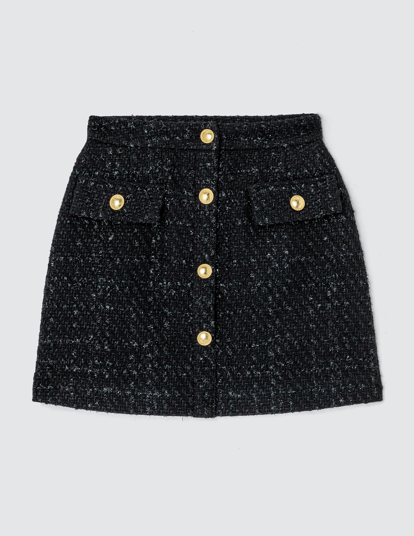 Jupe courte en tweed boutons dorés