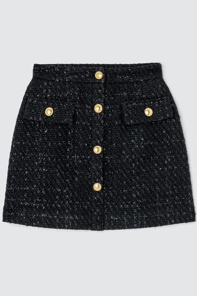 Jupe courte en tweed boutons dorés