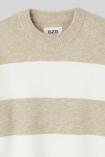 Pull col rond maxi rayures