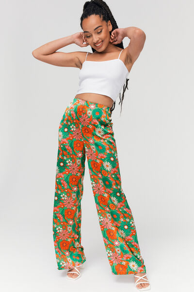 Pantalon fluide large en satin imprimé