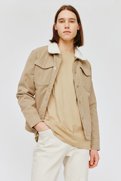 Veste trucker denim beige col sherpa