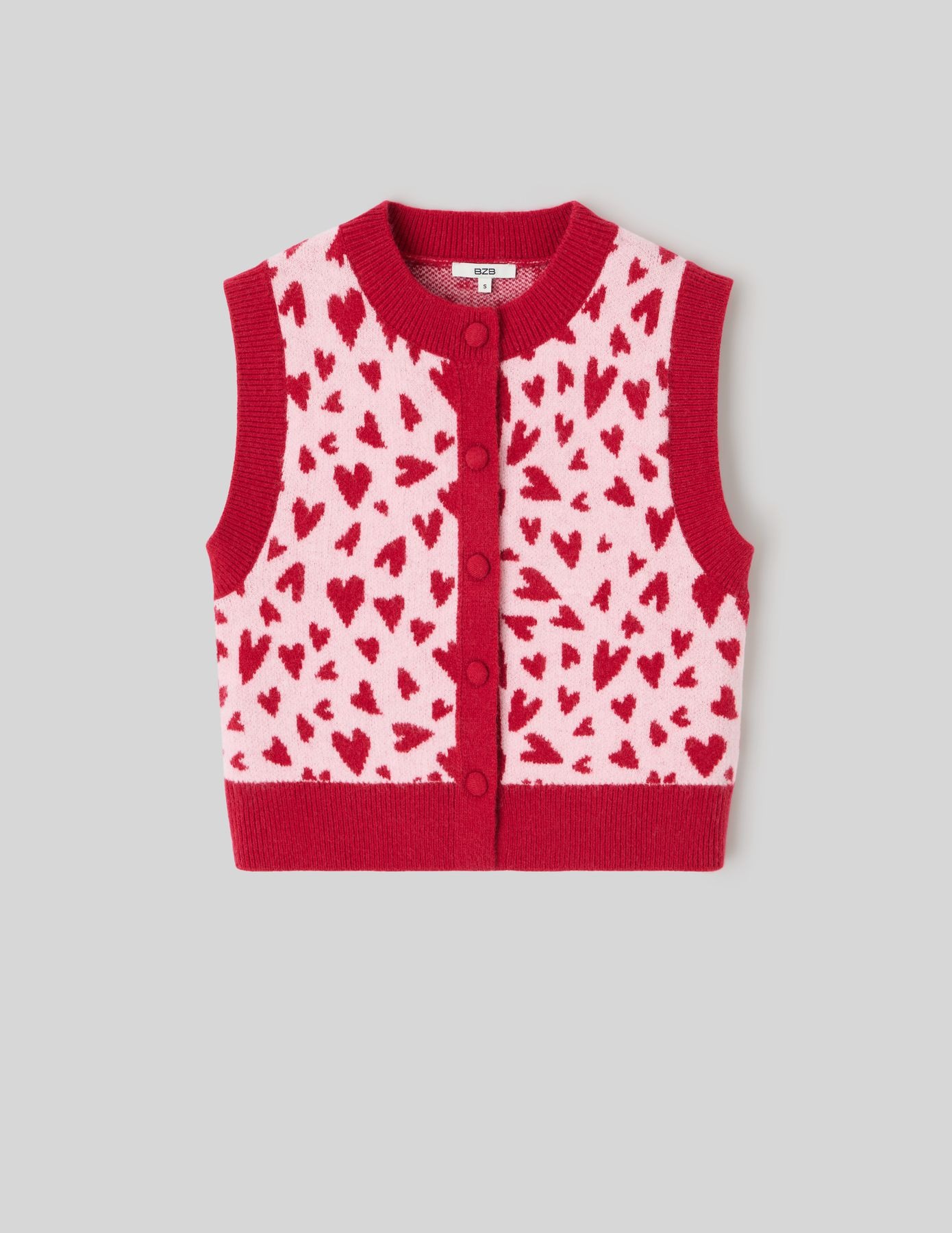 Gilet sans manches rouge et rose à motifs cœurs style preppy festif