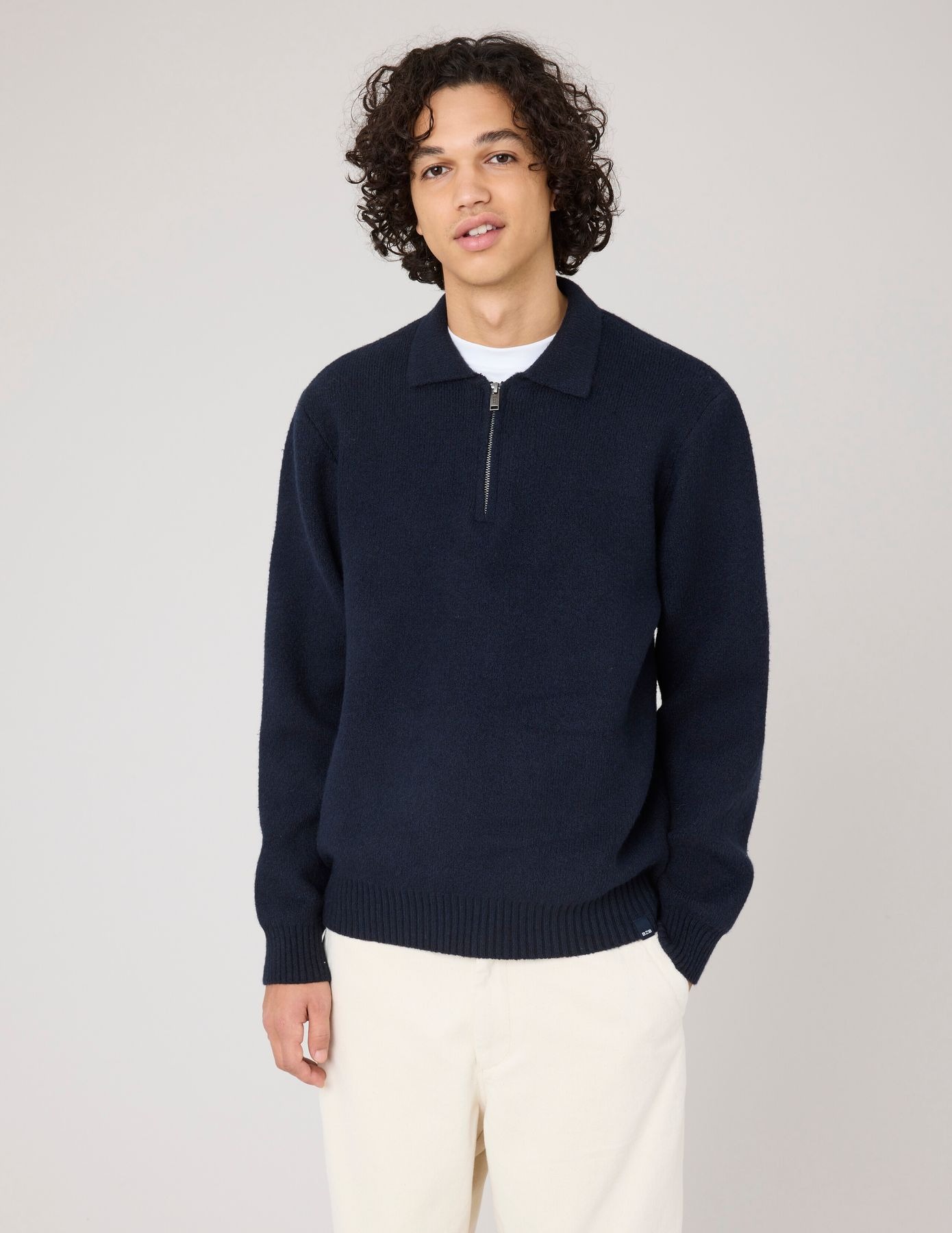 Pull col zippé bleu marine homme style preppy sport chic
