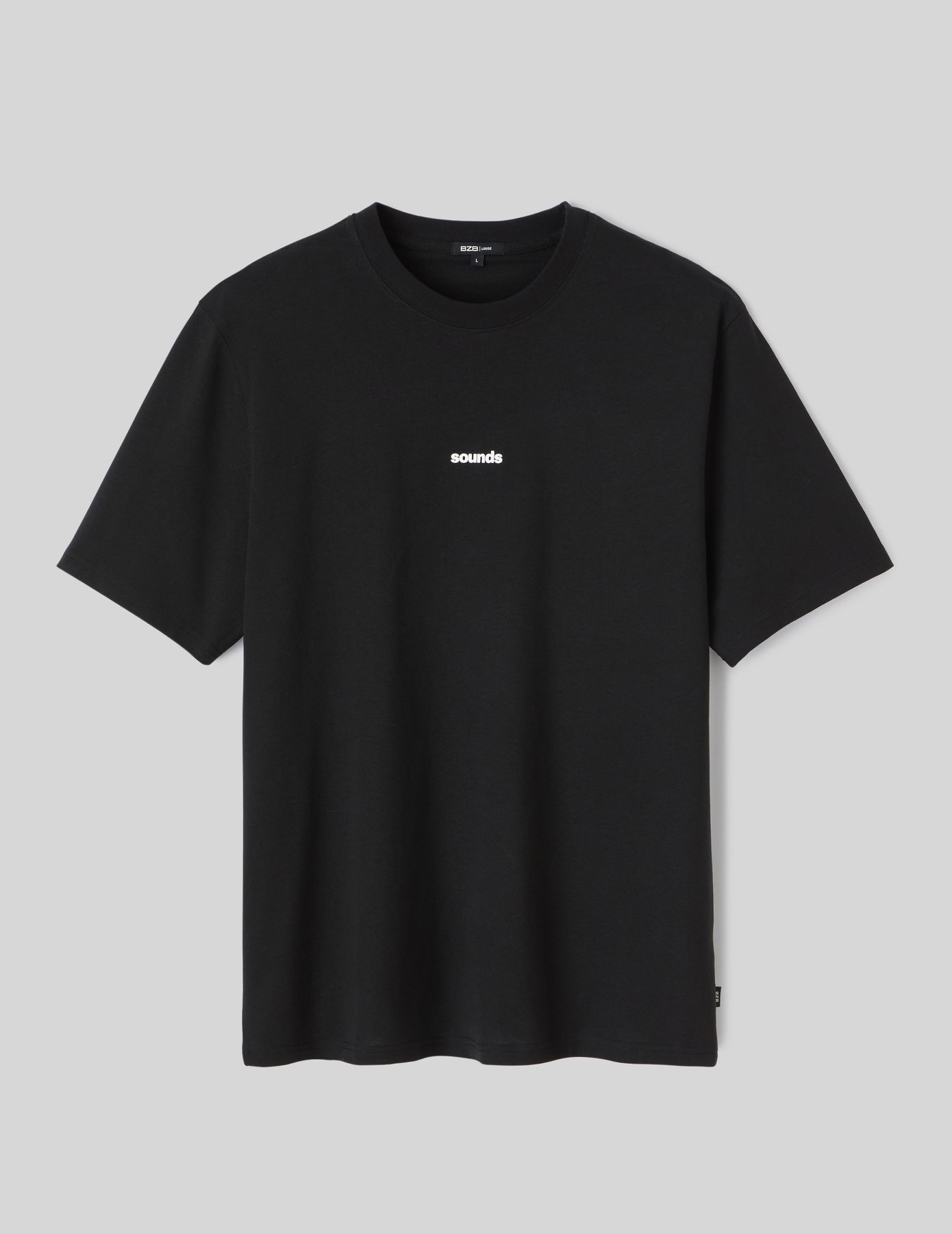 T-shirt noir avec inscription sounds en lettres blanches style minimaliste