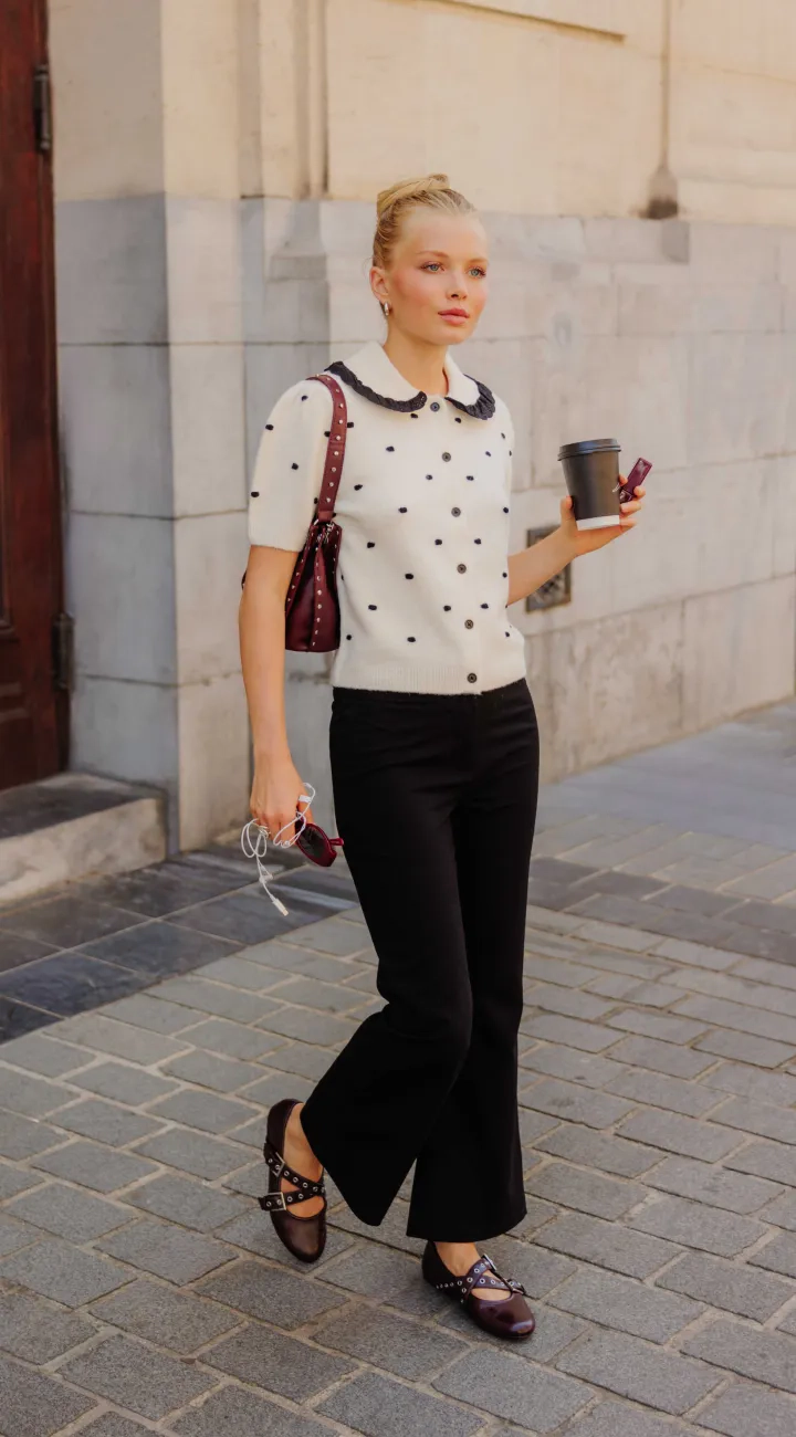 Le look gilet jacquard à pois, deuxième vue