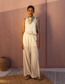 Ensemble "Pantalon Brod&eacute; &Eacute;cru"