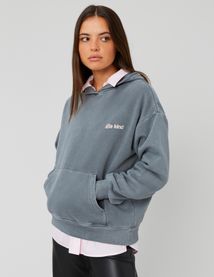 Sweat col capuche délavé imprimé devant/dos