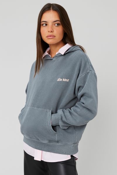 Sweat col capuche délavé imprimé devant/dos