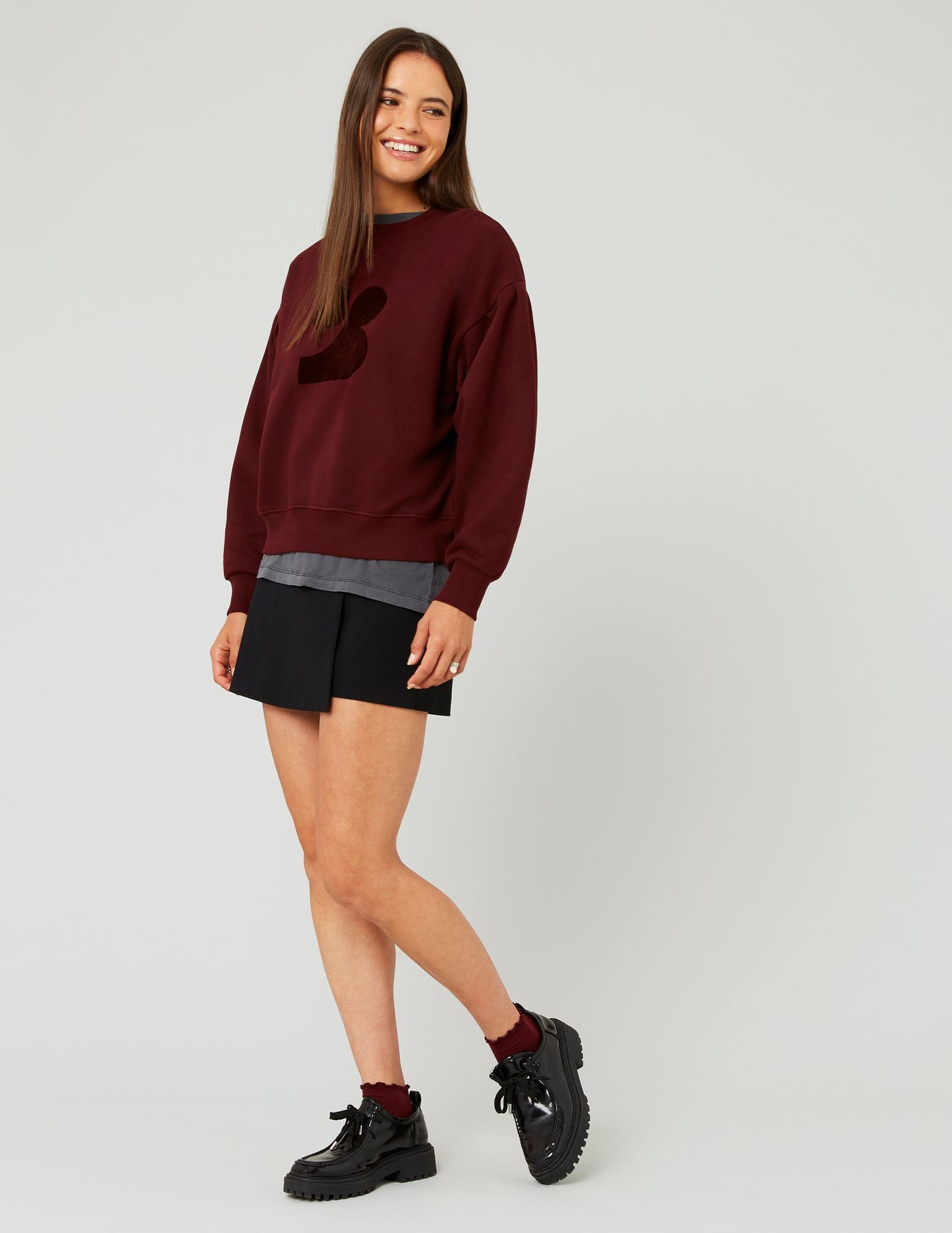 Sweat col rond imprimé flock